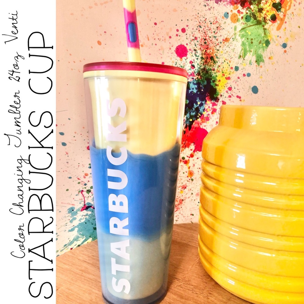 Starbucks Spring Straw Topper Blue Wave Color Changing Tumbler 24oz Cup Venti